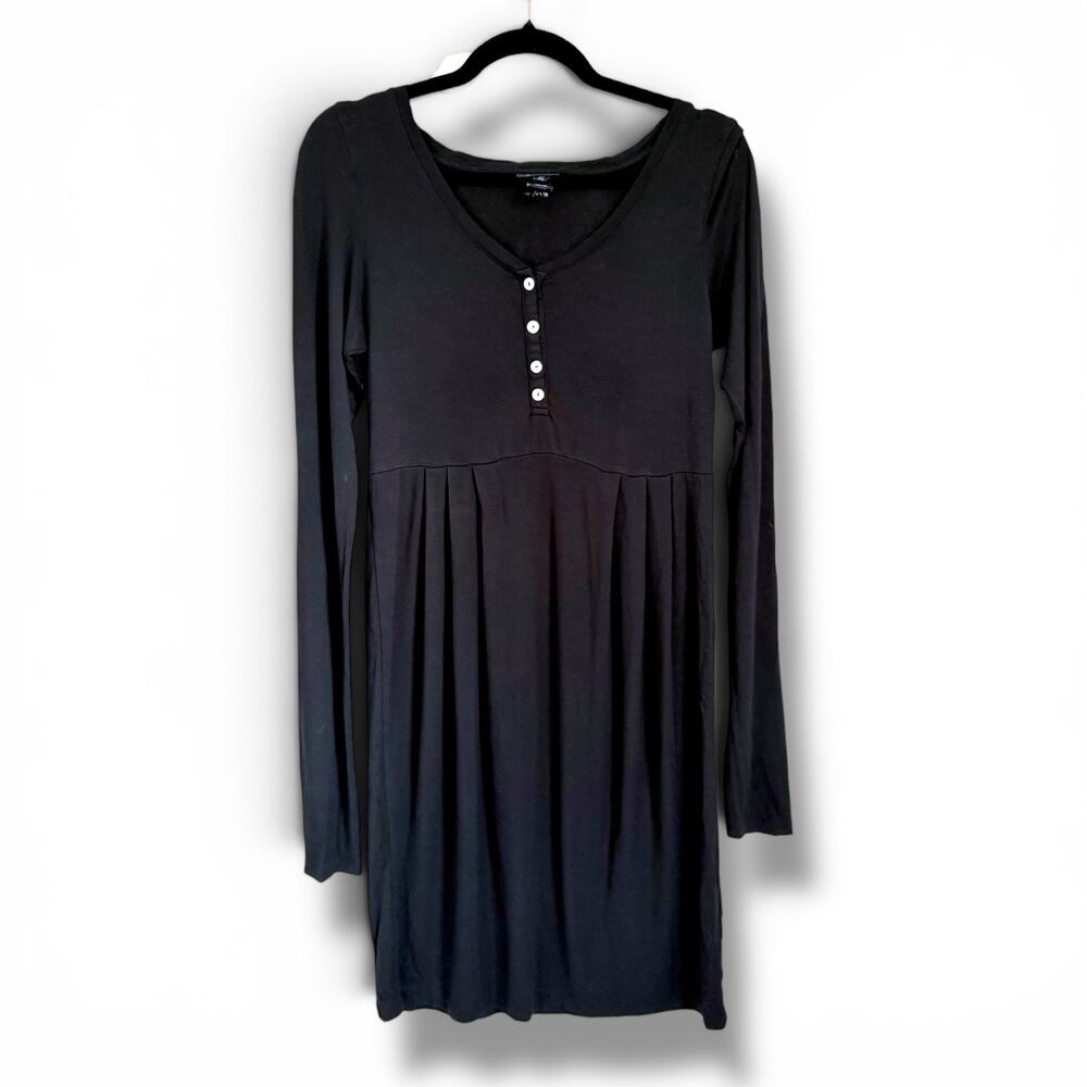 GANT Black Modal Blend Long Sleeve Henley Empire Waist Dress Size M